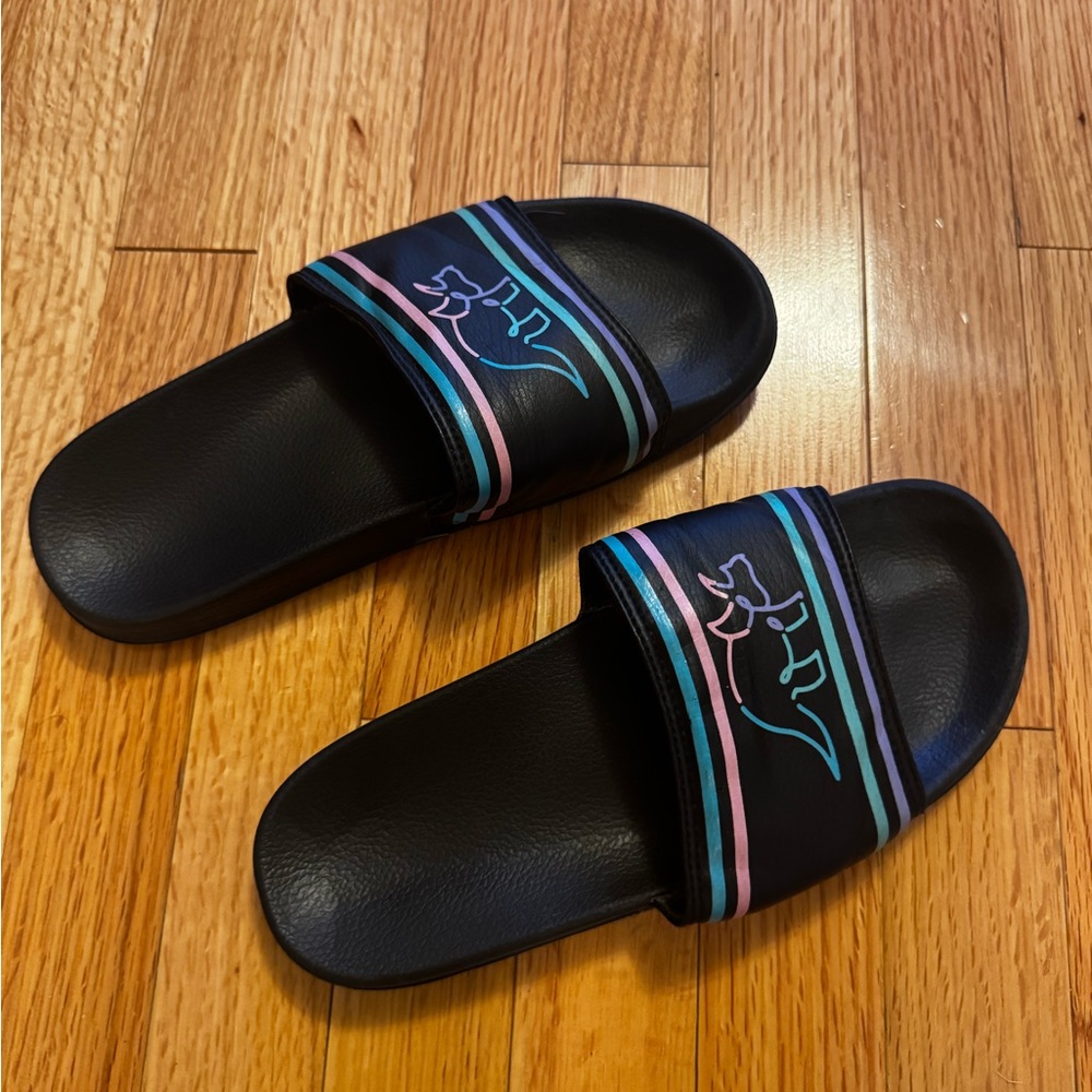Ecko Unlimited Black Slide Sandals with Colorful Accents